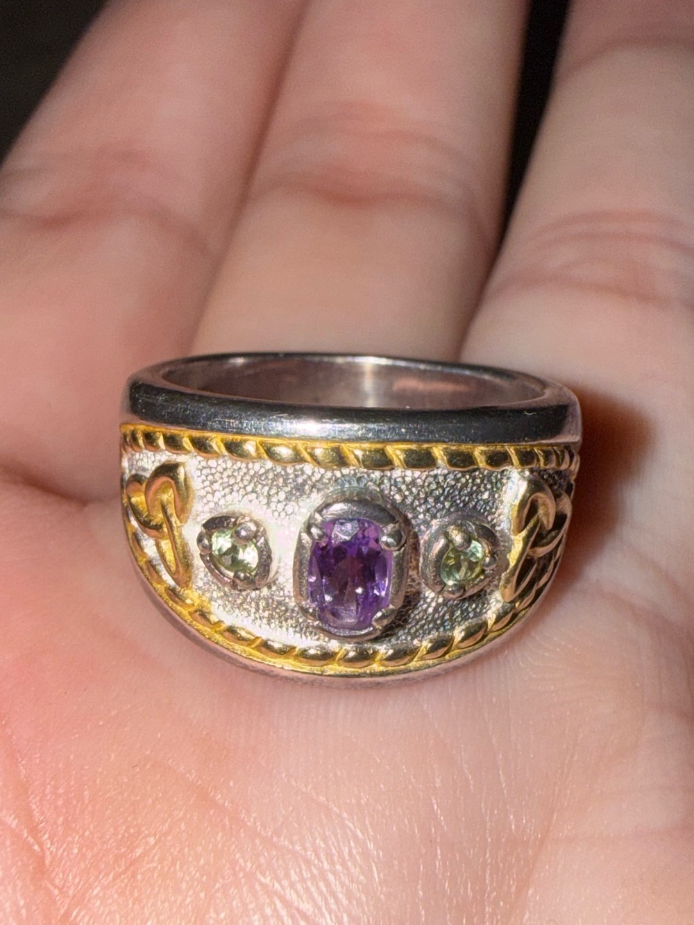 Two-Tone Amethyst and Peridot Accent Dome Ring
